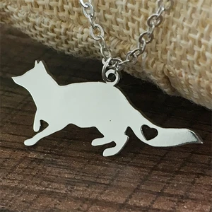 Stainless Steel Animal fox Pendant Necklace Golden Love Necklace Men and Women Jewelry Valentines Day Gift