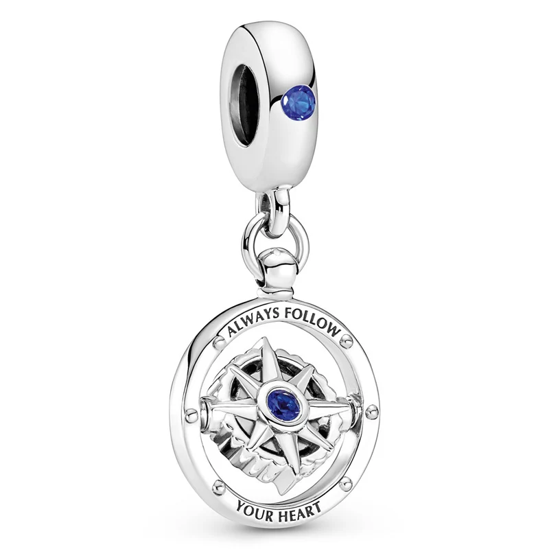

Original Spinning Compass With Blue Crystal Pendant Beads Fit 925 Sterling Silver Charm Europe Bracelet Bangle Diy Jewelry