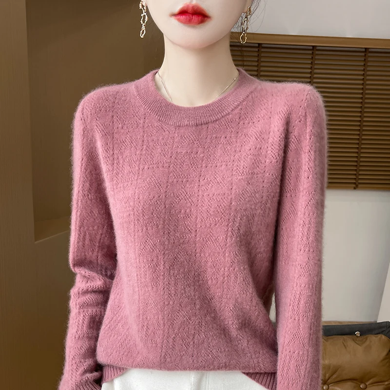 Осень/зима 2023 свитер из 100% чистой шерсти женский с круглым вырезом полый