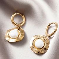 elegant pearl dangle earring gold irregular flower pendants stainless steel earrings for women piercing earings fashion jewelry