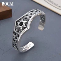 bocai 2022 new pure s925 silverjewelry personality retro trend hip hop hexagram bracelet trend men and women bracelets