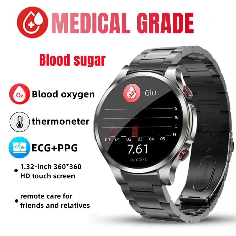 

Новинка 2023, неинвазивные Смарт-часы с функцией измерения уровня сахара в крови, ЭКГ + ФПГ, водонепроницаемый мужской спортивный браслет с мониторингом пульса и уровня кислорода в крови
