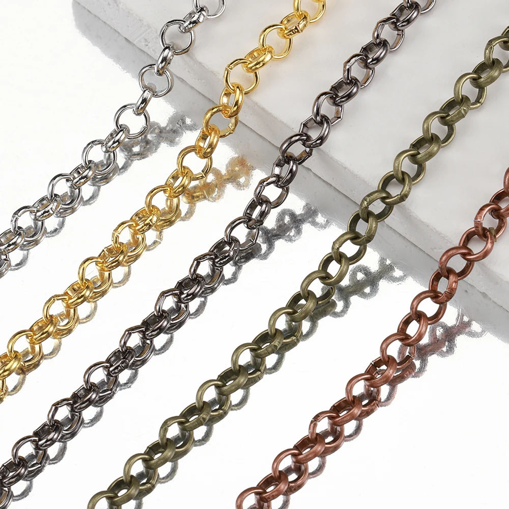 2 Meter DIY Necklace Chain 3.2/4.8/5.8mm O Shape Chains Multi Color Bulk Metal Cable Link for Bracelet Jewelry Making Supplies