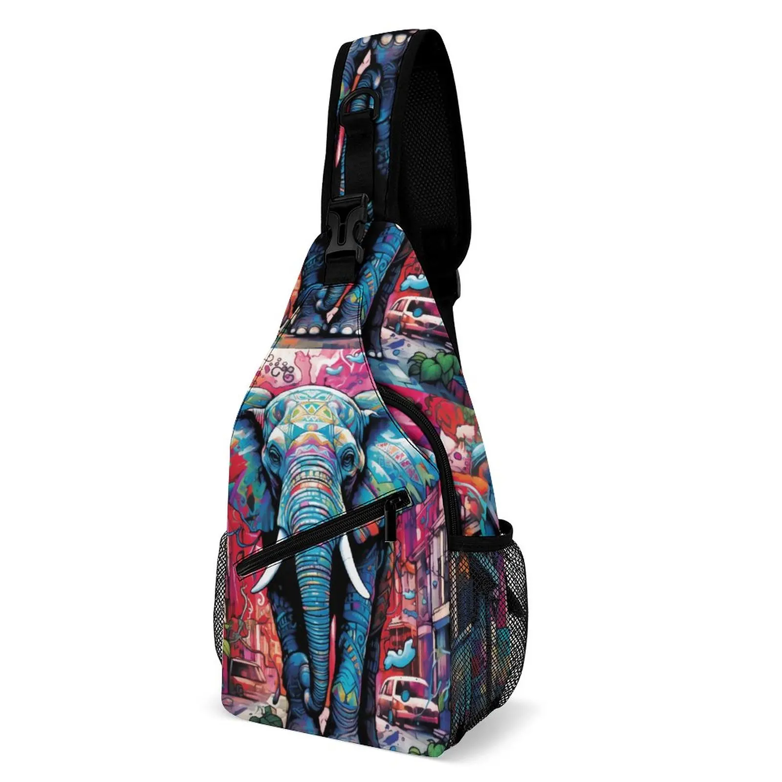 

Elephant Shoulder Bags Vibrant and Graffiti Streetwear Chest Bag Men Business Travel Sling Bag Fishing Graphic Design Small Bags