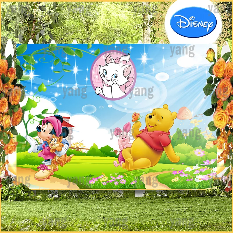 Lovely Disney Mickey Minnie Mouse Newborn Party Background Banner Birthday Tigger Backdrop Custom Winnie Bear Cartoon Decoration