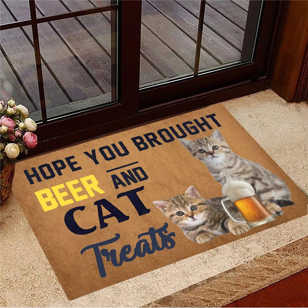 

CLOOCL Animals Doormats 3D Graphic Hope You Brought Beer And Cat Funny Carpets Soft Flannel Decorative Doormat 40*60cm