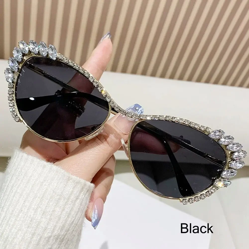

Солнцезащитные очки большого размера с бриллиантами, модные солнцезащитные очки кошачий глаз, блестящие очки, модные очки Y2K с оттенками