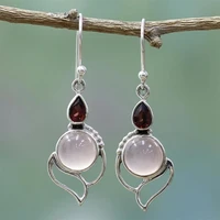 engagement wedding jewelry dangle hook opal stone moonstone earrings garnet ruby chalcedony multi gemstone ear stud