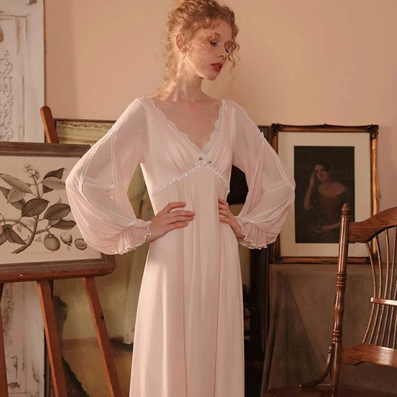 Roseheart Women Homewear Pink Blue Sexy Sleepwear Night Dress Lace Bow Cotton Nightwear Nightgown Sleepwear Luxury Female