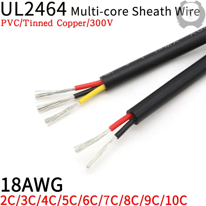5M 18AWG UL2464 Sheathed Wire Cable 2 3 4 5 6 7 8 9 10 Cores Channel Audio Line Insulated Soft Copper Cable Signal Control Wire