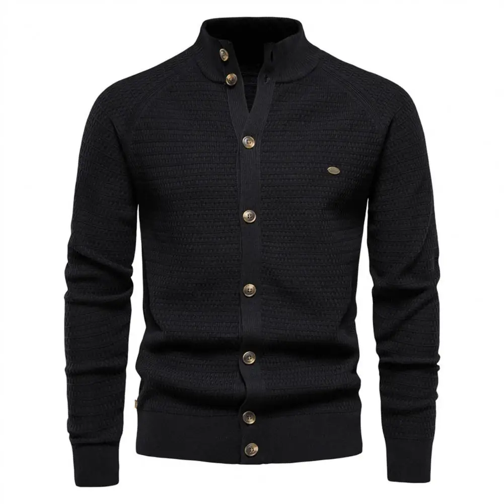 

Formal Cardigan Stylish Men's Knitwear Slim Fit Single Breasted Cardigans with Stand Collar Ribbed Cuffs for Autumn Winter