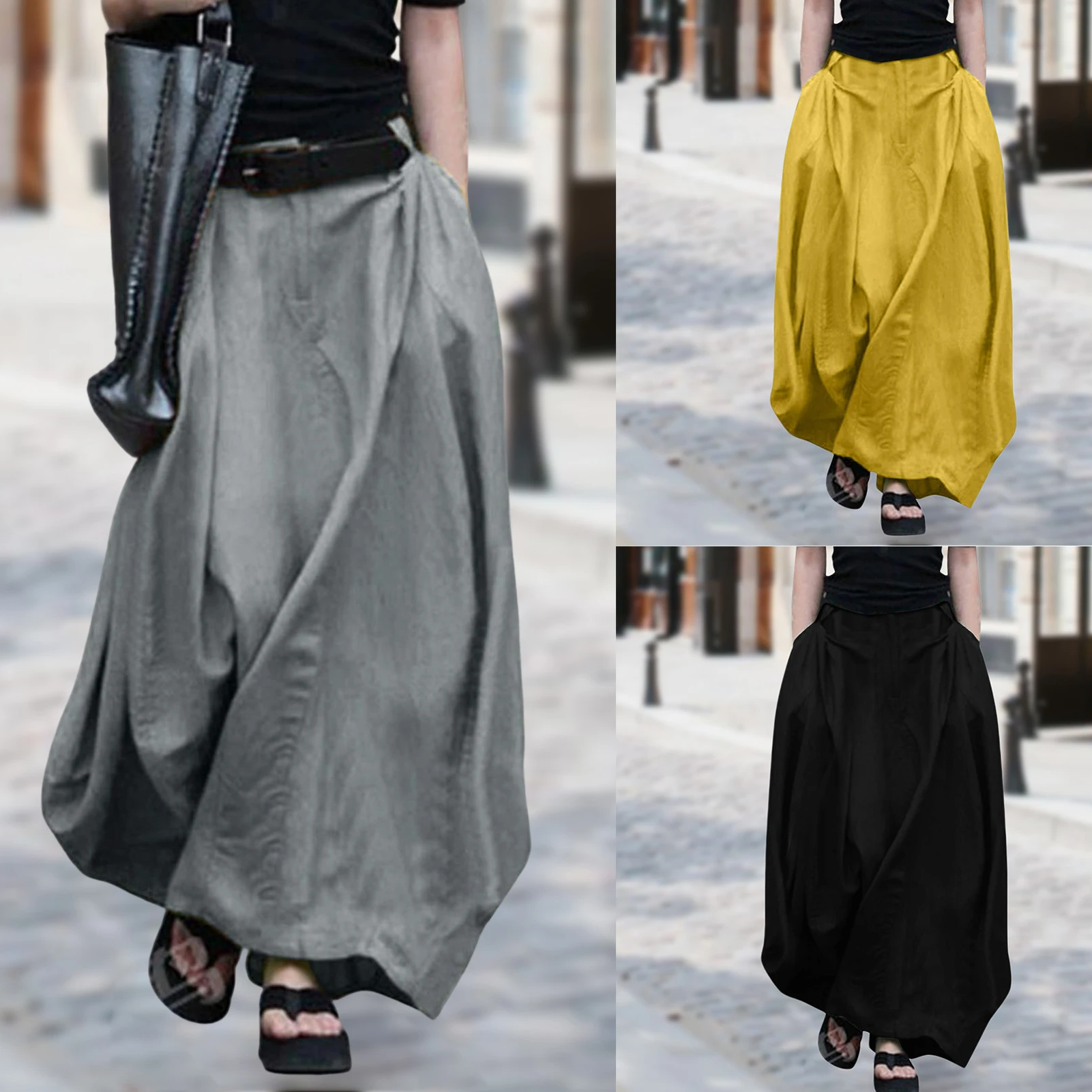 

2023 Vintage Summer Skirts Women Y2k High Waist Solid Cotton Skirt Saia Female Beach Maxi Long Skirts Loose Suit Vestidos Traf