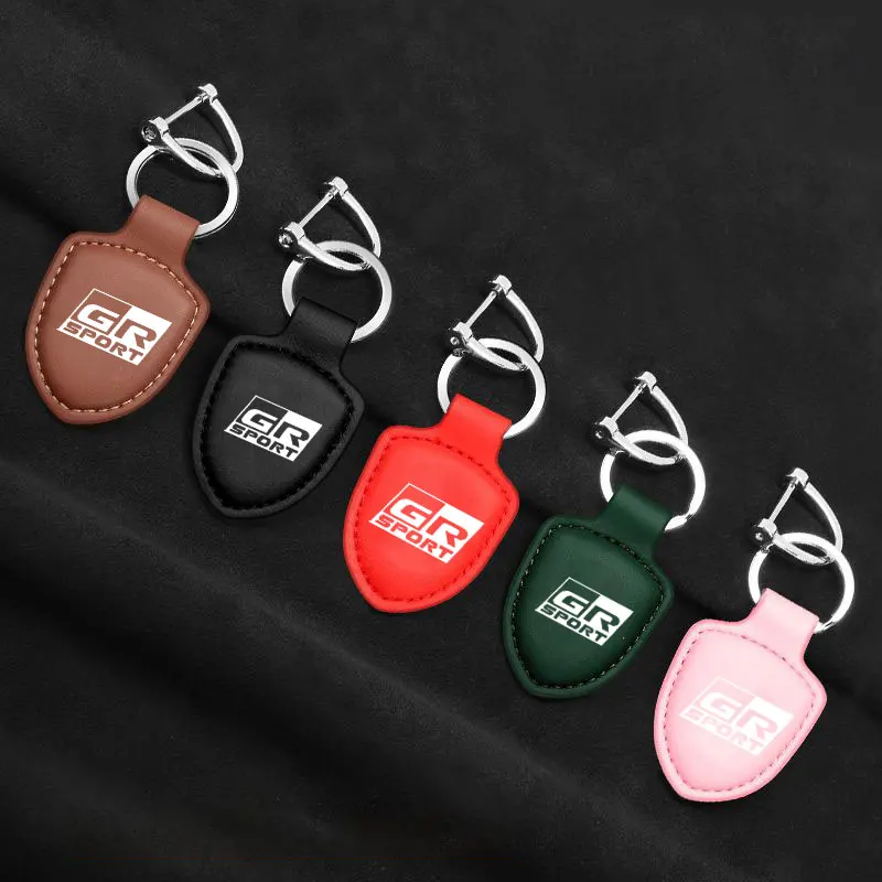 

Car Key Chain Shield modeling Genuine Leather Keychain For Toyota GR Sport Gazoo Racing Yaris 86 Corolla Hilux Supra Accessories