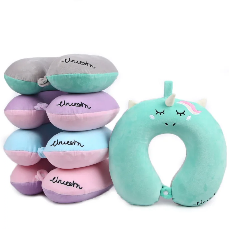 

U-образная подушка из хлопка с мультяшным единорогом для взрослых и детей, дорожная U-образная подушка для защиты шейного отдела