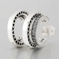 authentic 925 sterling silver sparkling signature double with crystal hoop earrings for women wedding gift pandora jewelry