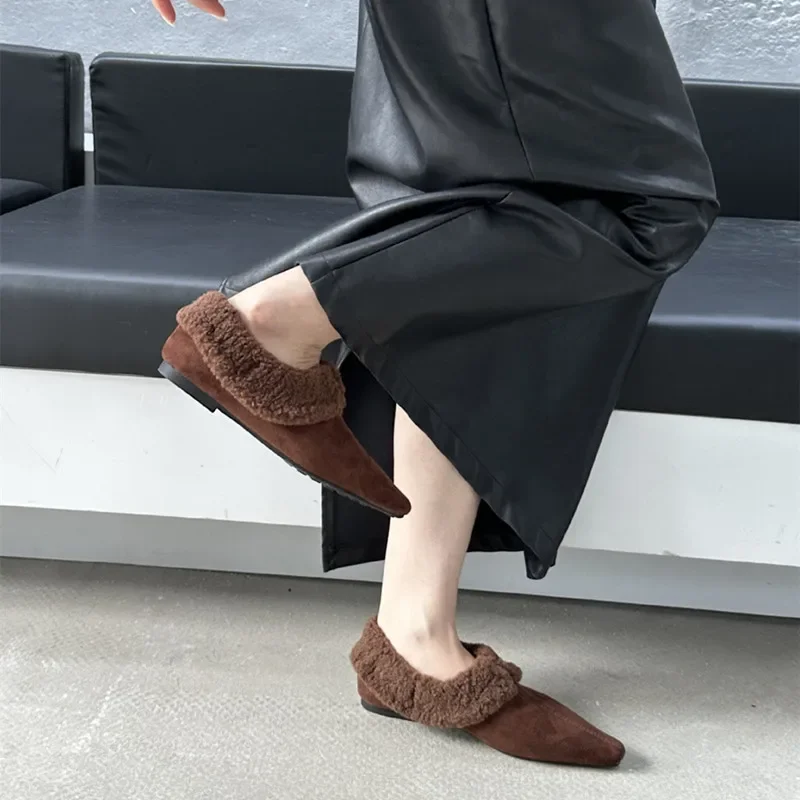 Зимние модные плюшевые теплые женские лоферы роскошные замшевые туфли-лодочки с