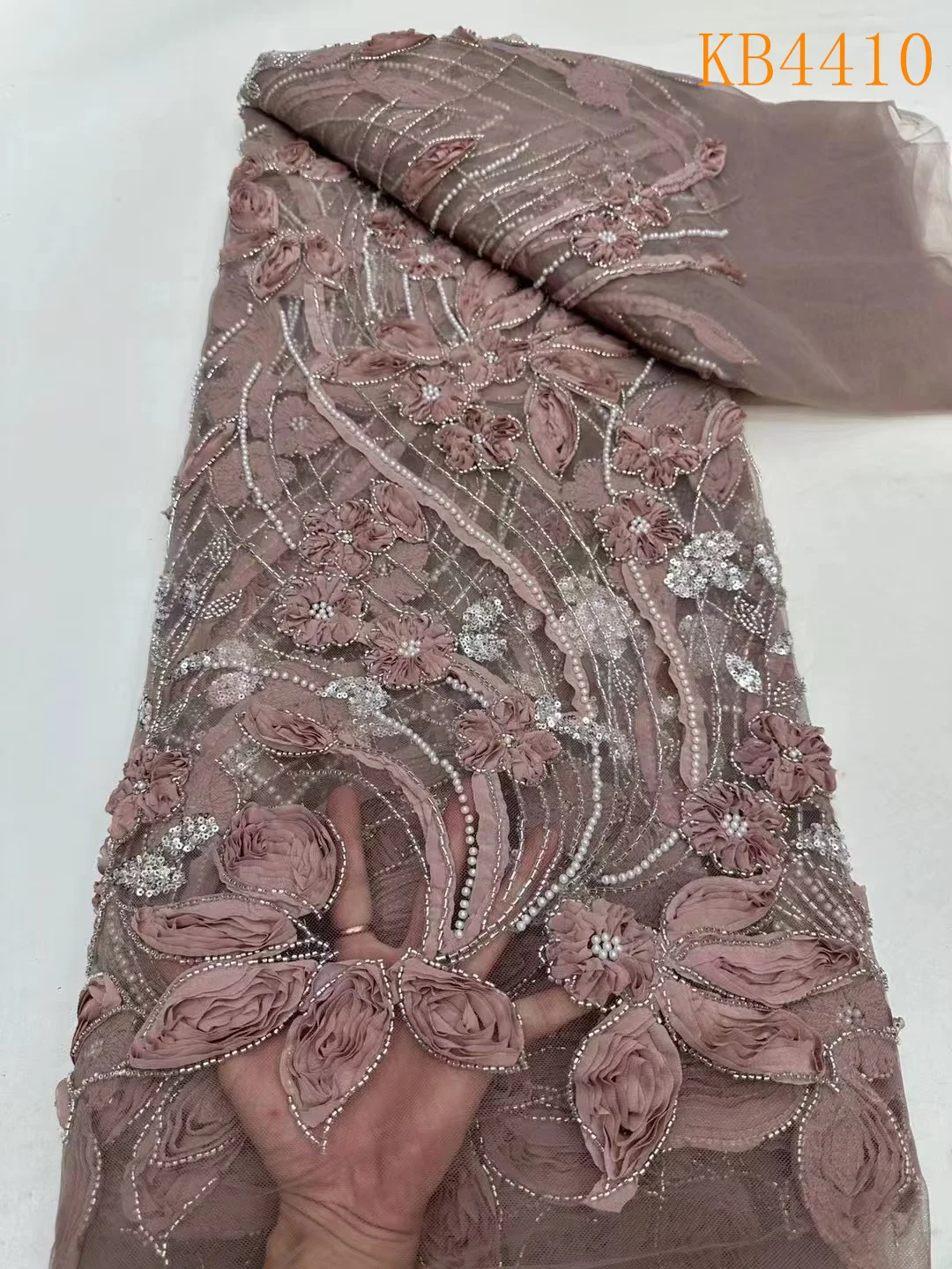 Зеленый 3D цветок кружевная ткань с бисером африканская белая нигерийская 5 ярдов