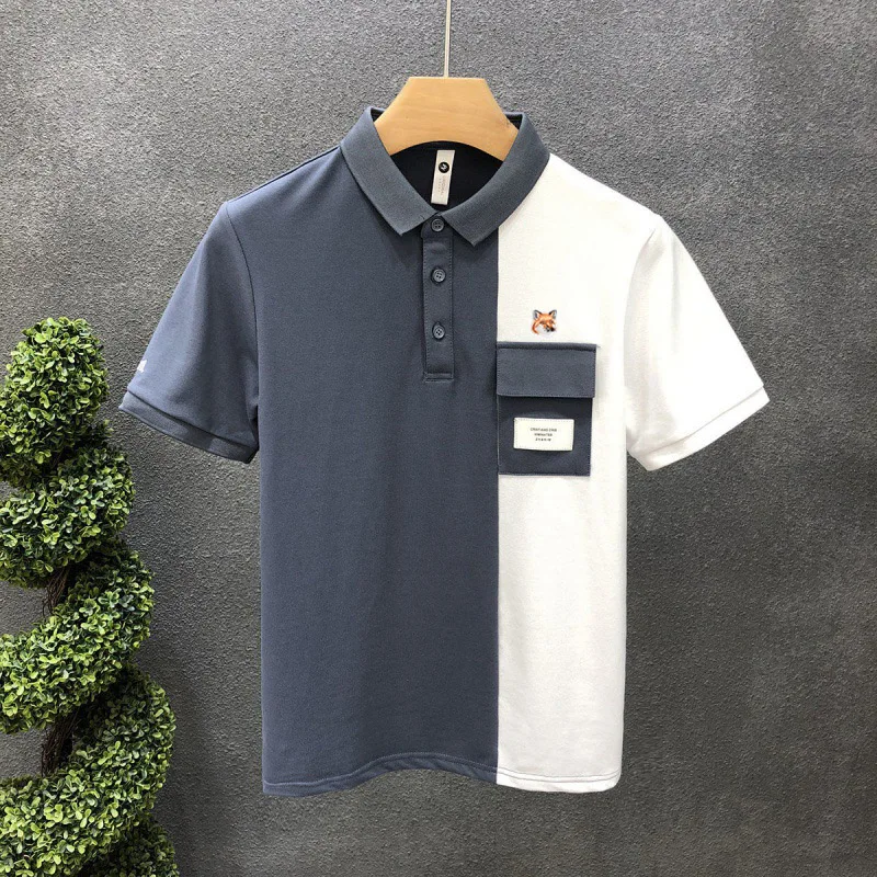 

2022 New Mens Polo Shirt Brand Fox Embroidery Logo Appliqued Pocket Casual T Shirt Tops Summer Fashion Short Sleeve Men Shirt