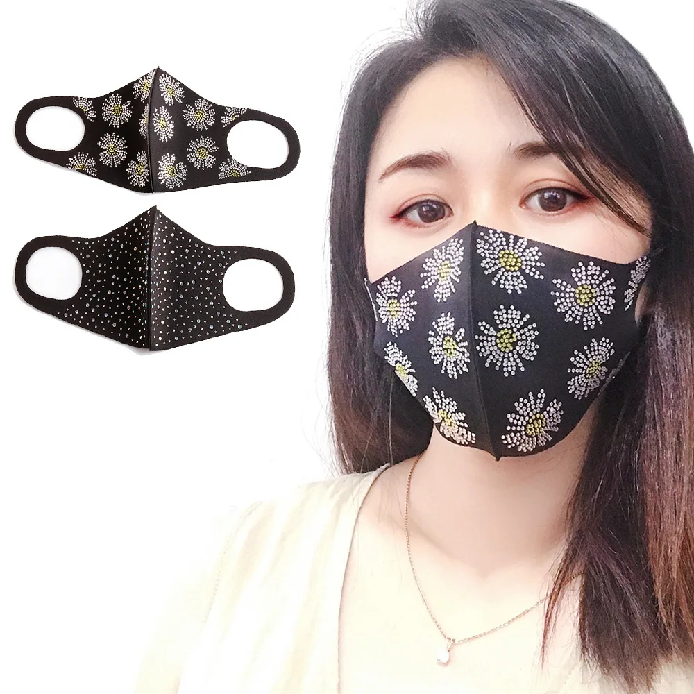 

New Mascarillas Unisex Reusable Face Mask Hot Drilling Rhinestone Jewelry Face Mouth Cover Mask Pm2.5 Dust-proof Sunscreen Mask