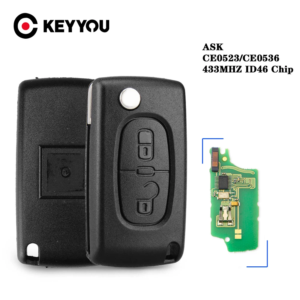 Ключ дистанционного управления автомобилем KEYYOU ASK/FSK 2 кнопки 433 МГц для CITROEN C1 C2 C3 C4