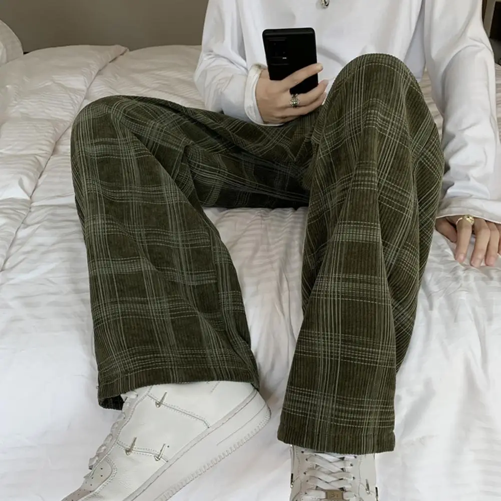 Брюки мужские вельветовые в клетку повседневные свободные прямые спортивные