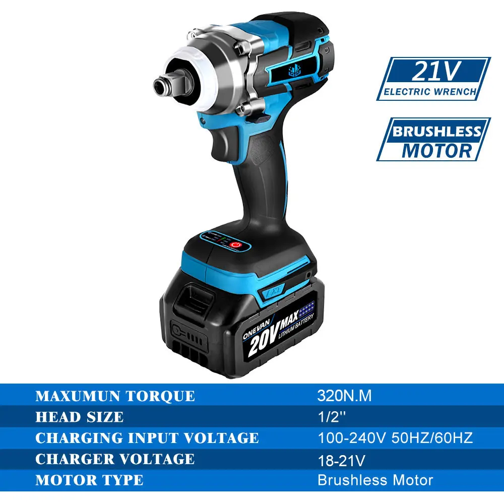 Бесщеточный Электрический гаечный ключ 1/2 дюйма 21 в беспроводной ударный