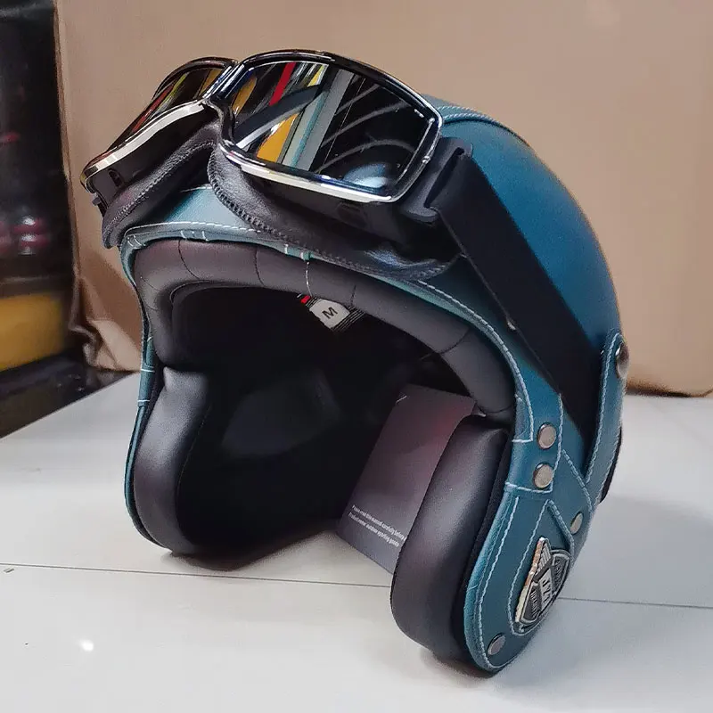 Мотоциклетный винтажный полушлем в стиле ретро кожаный шлем 3/4 индивидуальный с