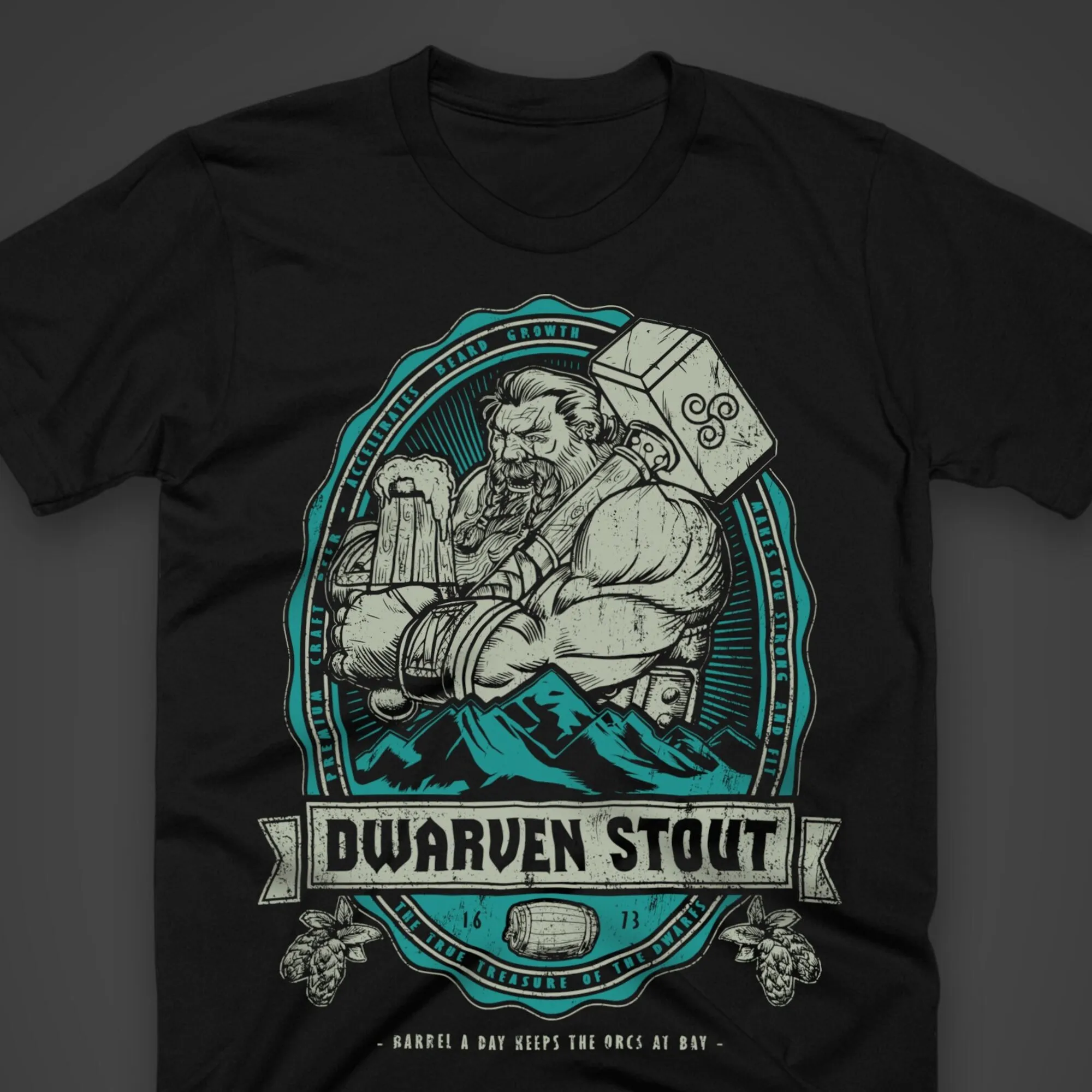Dwarven Stout — футболка на тему фэнтези трафаретная печать вручную