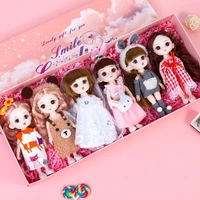 6pcs set 16cm bjd doll 13 active joints fashion cute girl diy set makeup doll 3 eyes best kids birthday gift with box new