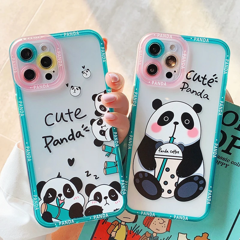 

Panda Flower Case For Iphone 14 Pro Max Cover 11 12 13 Pro Max iphone11 11P X XR XS Max 7 8 14 Plus SE 2020 Soft TPU Clear Cover