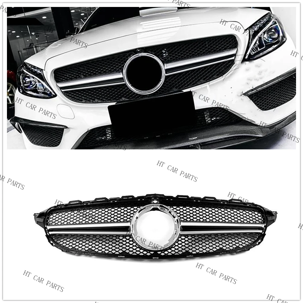 

For Mercedes Benz W205 C Class C200 C300 2019 2020 With Camera 1 x Silver AMG Style Front Bumper Grille Cove