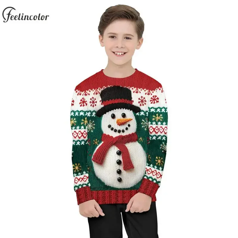 Рождественские толстовки с 3D принтом снеговика одинаковые пуловеры для всей