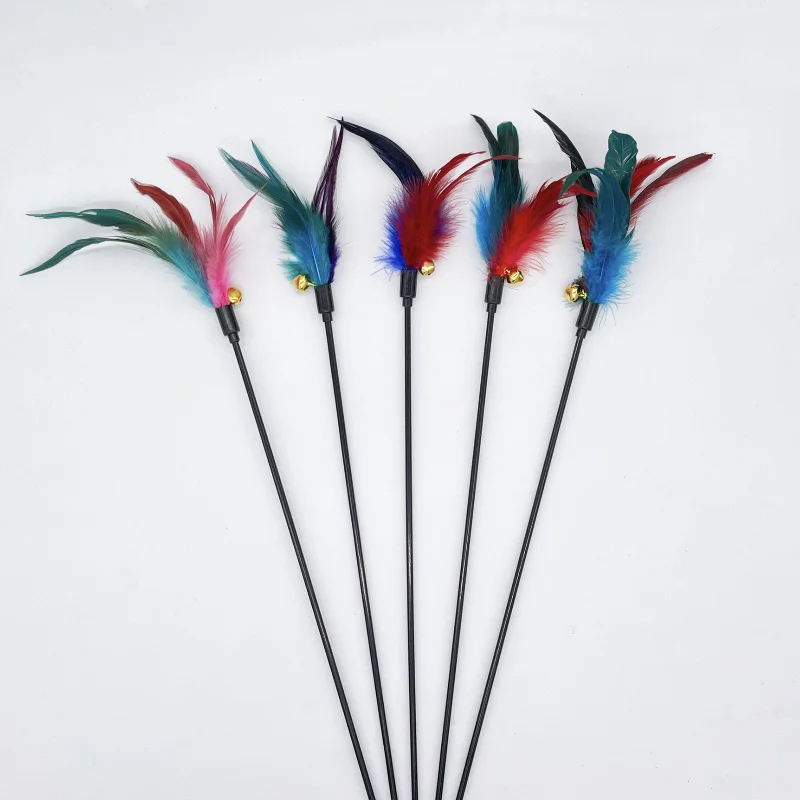 

1/5pcs 50cm Cat Toy Feather with Bell Cat Teaser Wand Cat Interactive Toy Funny Colorful Rod Teaser Wand Pet Cat Supplies