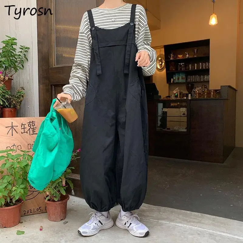 

Jumpsuits Women Solid Teenagers Preppy Style Ulzzang Retro Overalls All-match Kawaii Japan Baggy Bundle Feet Harem Bf Clothing