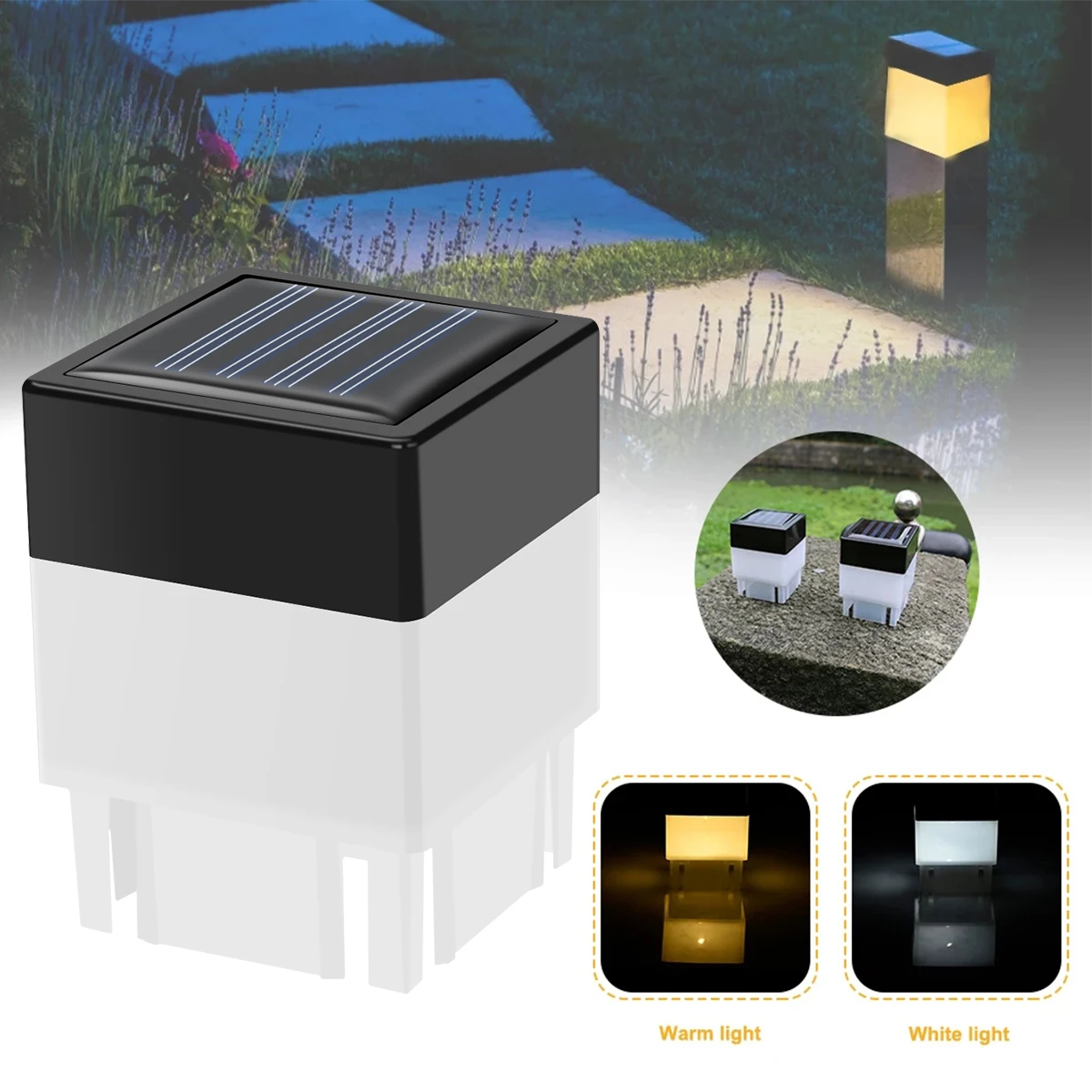 NEW Solar Square Fence Light Solar Square Post Light LED Solar Lamp Wear Resistant Landscape Lamp Warm/White Outdoor Garden Lawn