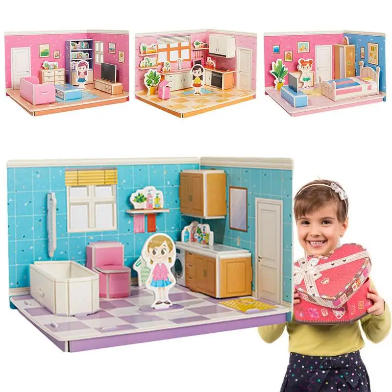 

Stereo Room Puzzle 4PCS 3D Paper Room Puzzle Stereo Educational Safe Puzzle Toys Decorative Creative Room Puzzle For