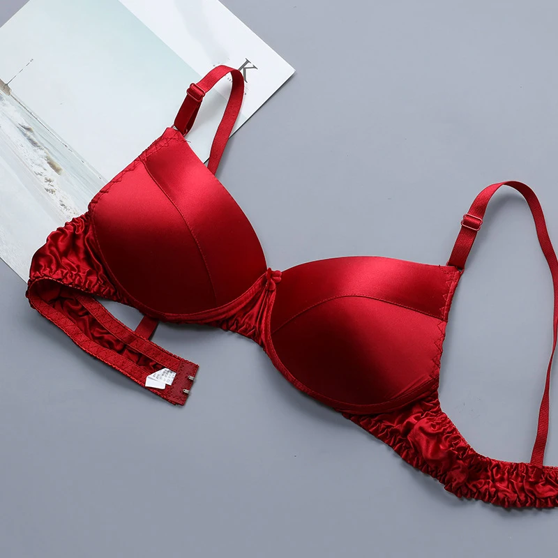 

Silk Bra Women New Solid Color Thin Push Up Back Closure Underwear Brassiere Female Seamless Breathable Lingerie Comfortable