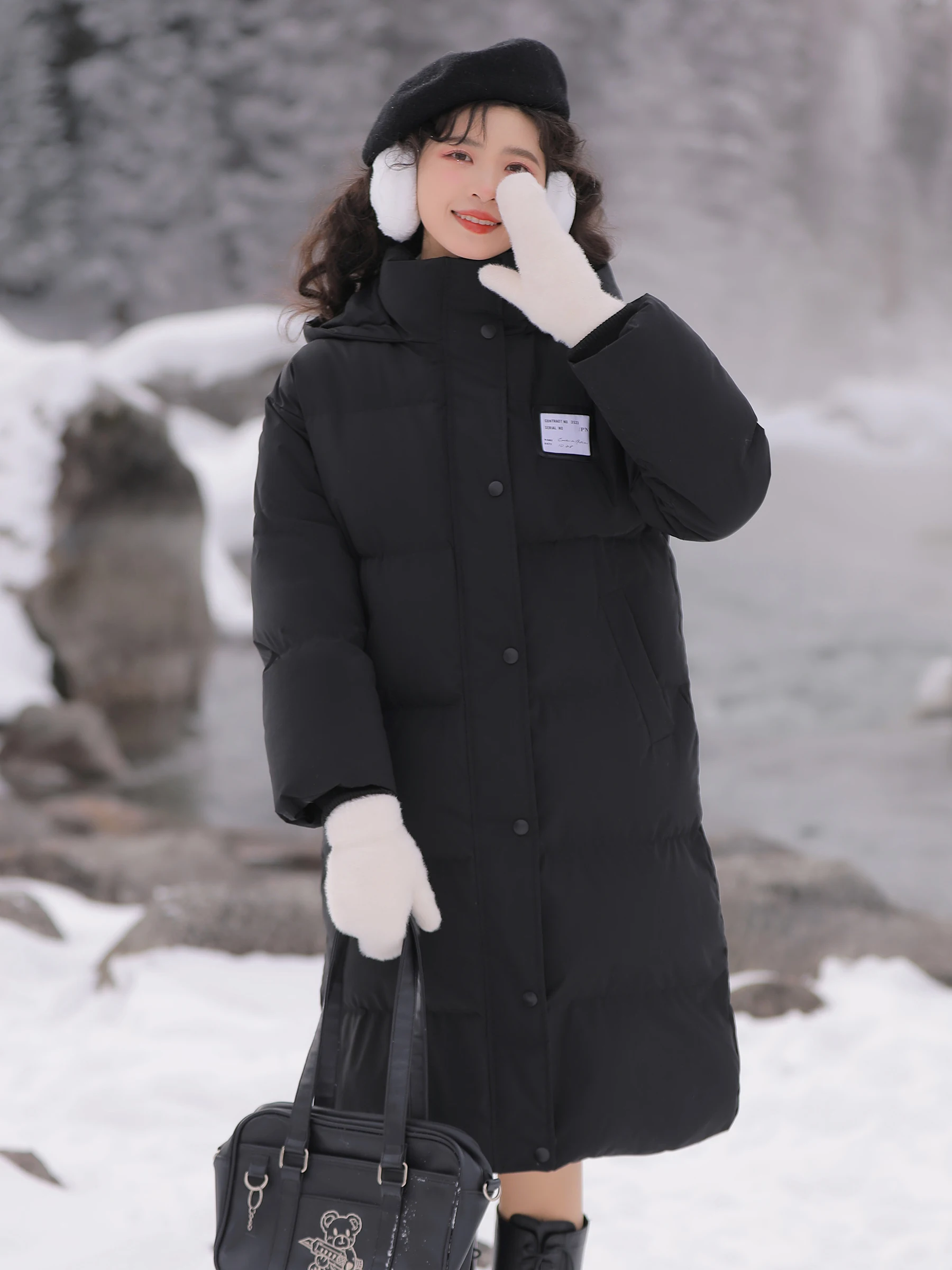 2022 New Down Cotton Jacket Ins Port Wind Medium Long Thick Cotton Jacket Coat Black Cotton Jacket Women's Winter