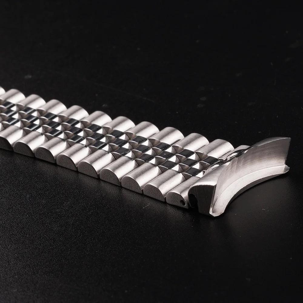 CARLYWET 22mm Silver Middle Rose Gold Jubilee Watch Band Strap Silver Bracelets Solid Curved End For Seiko 5 SRPD53K1 63K1