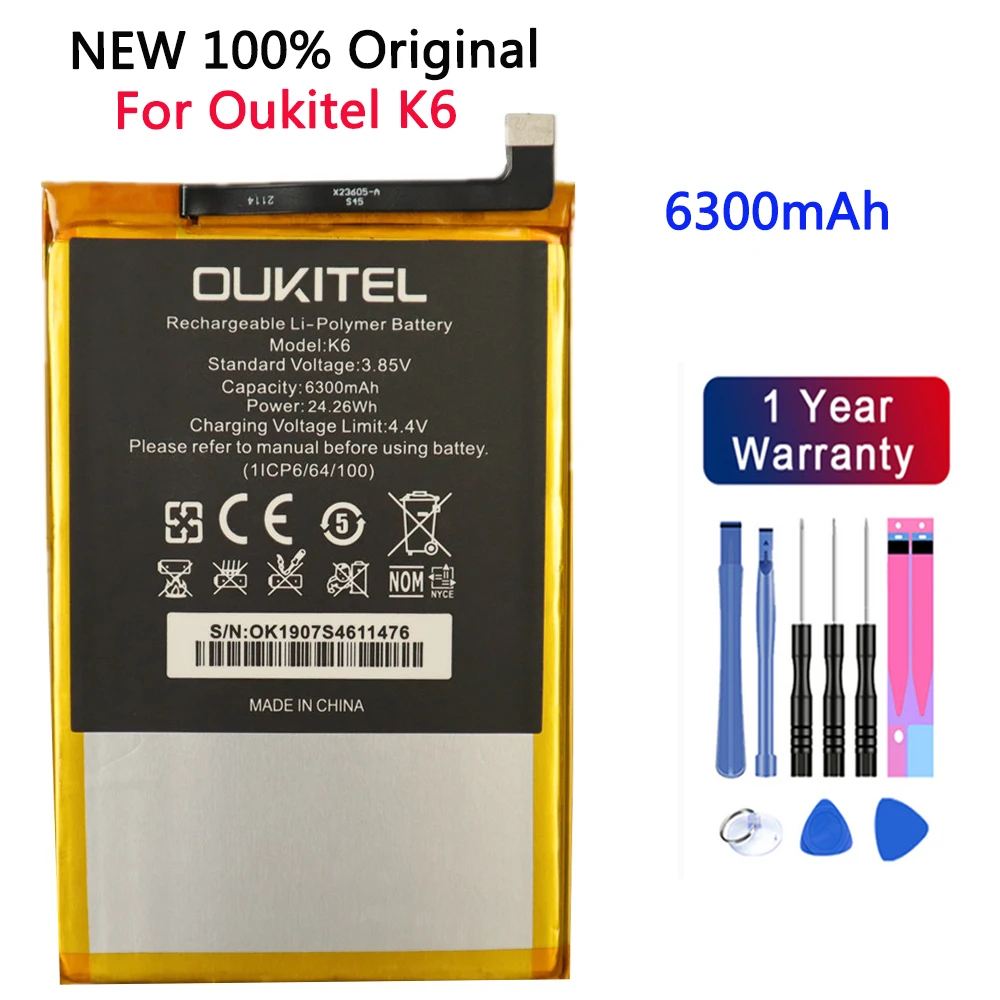 

New 100% Original 6300mAh Oukitel K6 Battery For Oukitel K6 K 6 Mobile Smart Phone Replacement Back Up Built-in Battery Bateria