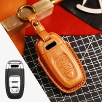 genuine vegetable tanned leather car key case cover keychain accessories for audi a3 a5 a7 a8 a4l a6l a8l q5 q7 q8 c8 d5 b8 tts