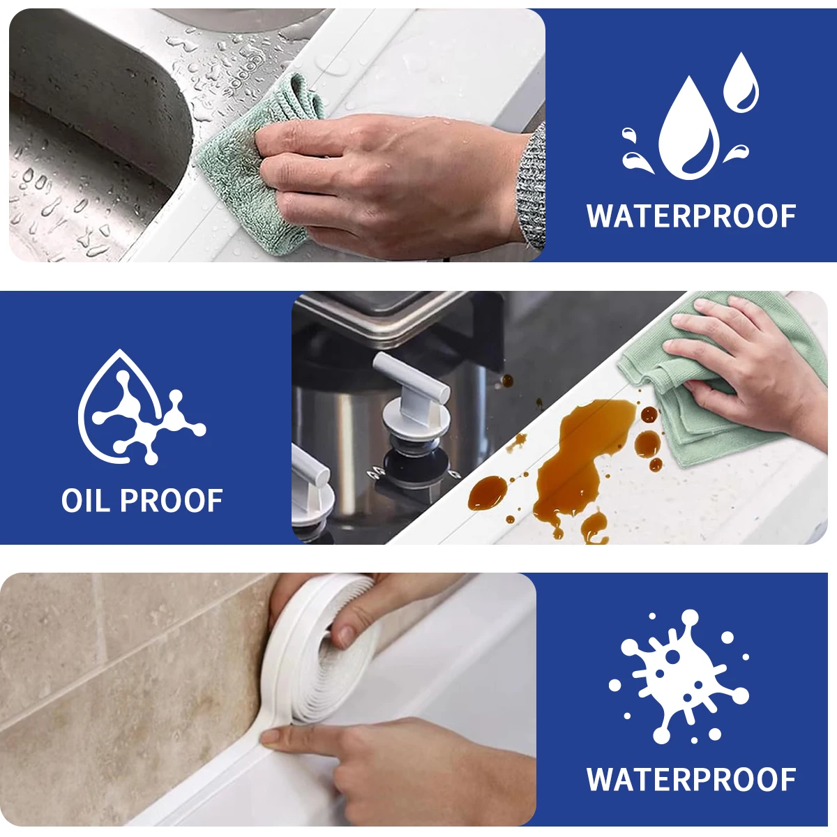 Уплотнительная лента из ПВХ белая водонепроницаемая для ванной комнаты туалета