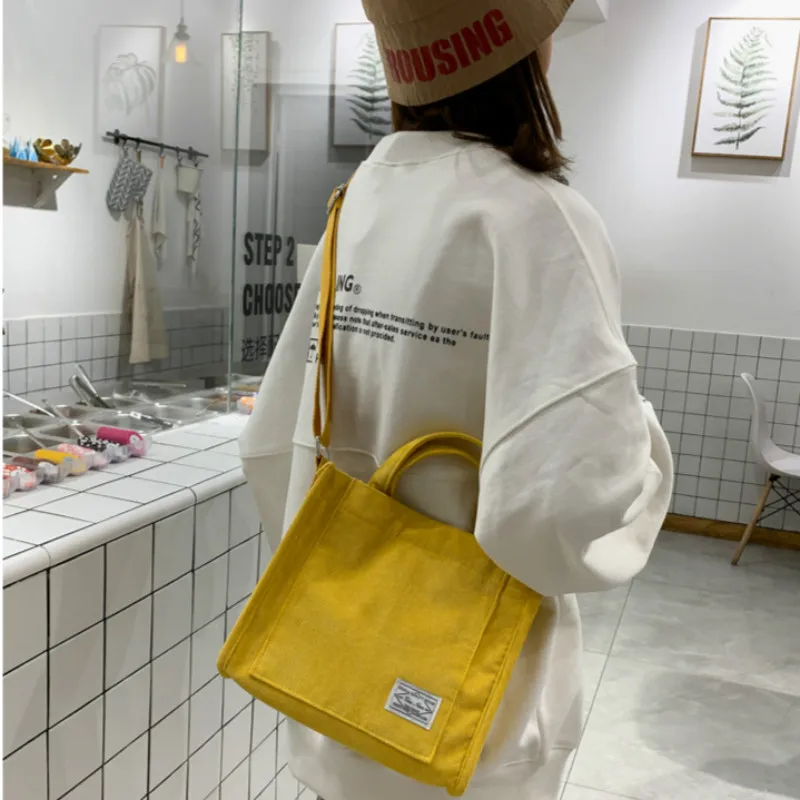 New Women Corduroy Zipper Shoulder Bag Small Cotton Canvas Handbag Casual Tote Female Eco Crossbody Bag Vintage Messenger Bags
