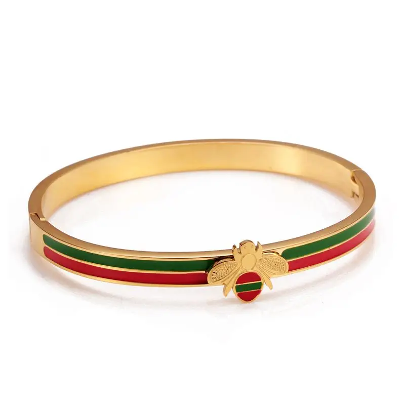 

Luxury Brand Stainless Steel Charm Bangles For Men Women OL Jewelry Gold Plated Bee Wedding Party Cuff Bracelets Jewelry Gift