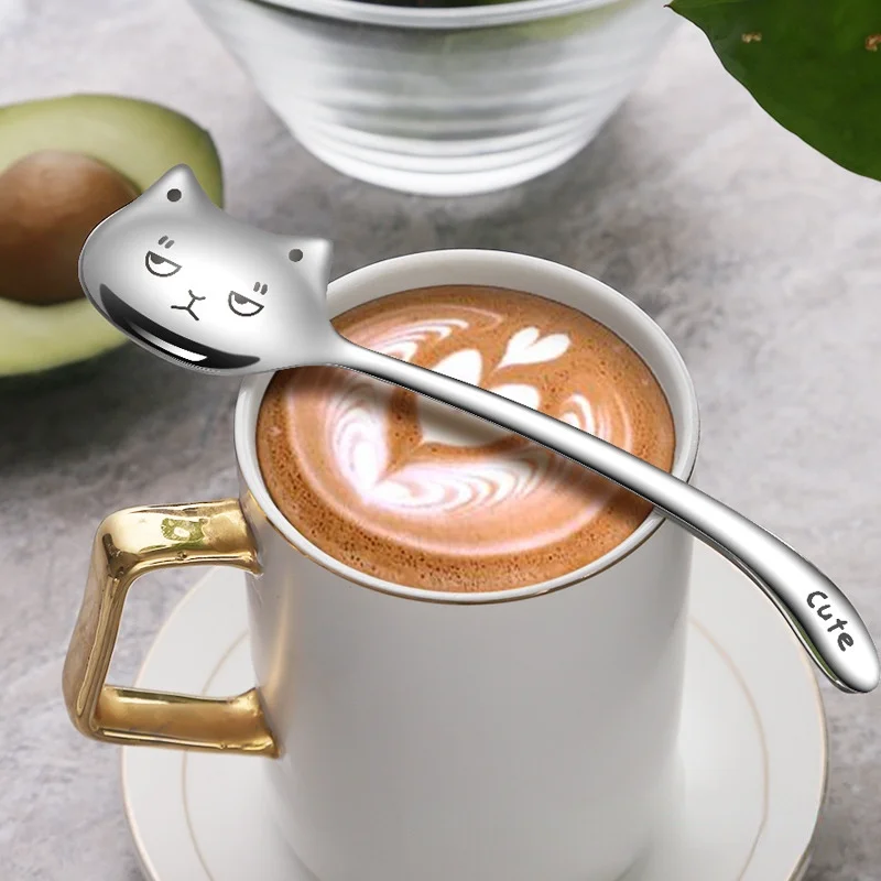 

Кофейная ложка в виде кошки, 4 шт., Подарочная десертная ложка из нержавеющей стали, чайная ложка с длинным хвостом, столовая посуда в подарок...