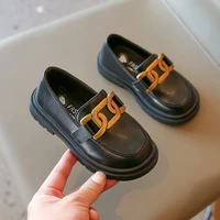 kids uk uniform girls pu little princess cute shoes spring moccasin shoes solid black with metal boys children fashion shallow