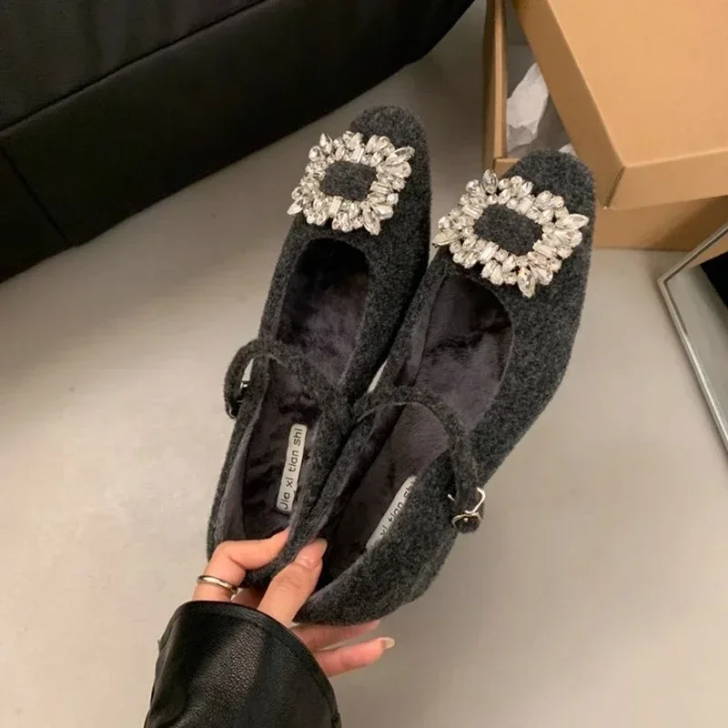 2025Женская хлопковая обувь на толстом каблуке новая зимняя с квадратной головкой