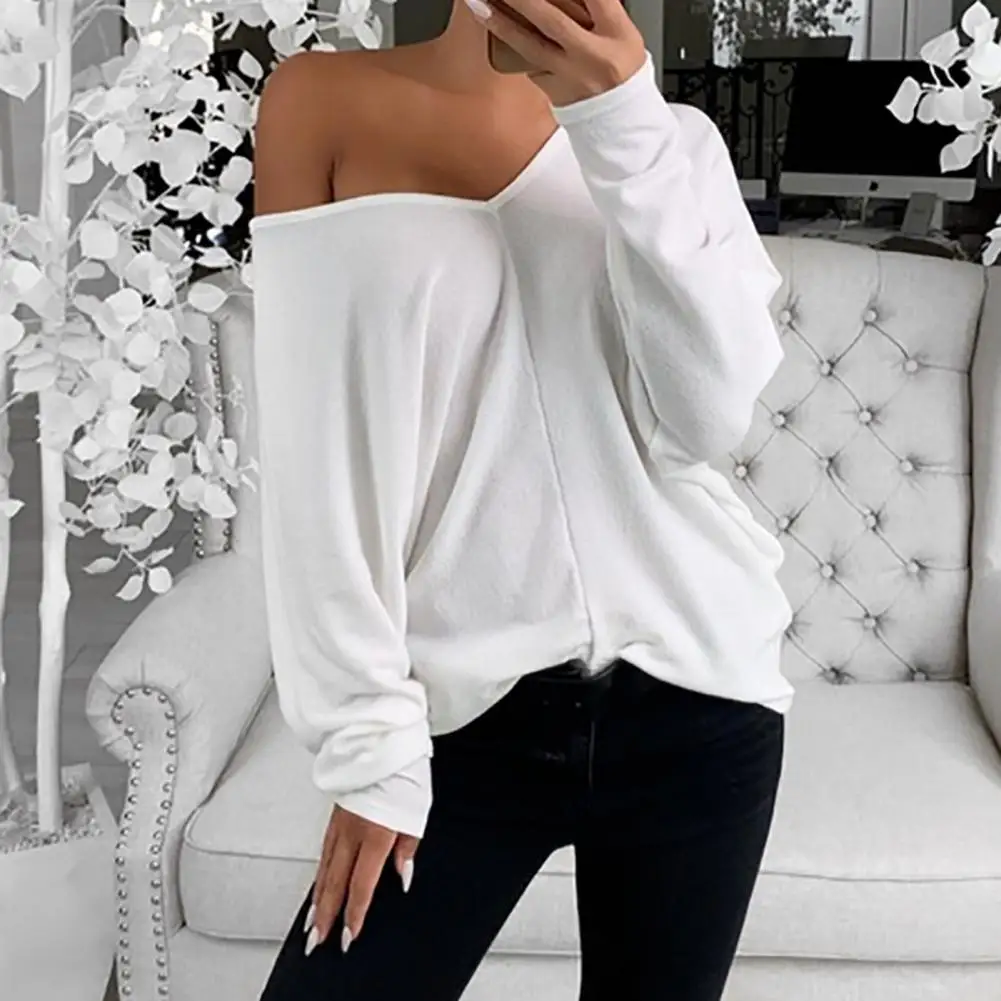 

Женская футболка с V-образным вырезом, однотонная свободная футболка с длинным рукавом, повседневный стильный топ, Y2k, лето 2022