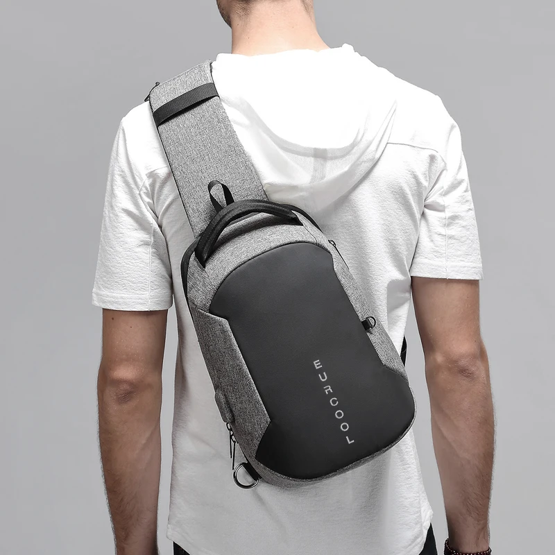 XIEN Men Shoulder Chest Bag Crossbody Handbags Multifunction Waterproof Casual Bag USB Charging Port Short Travel Pack for Male