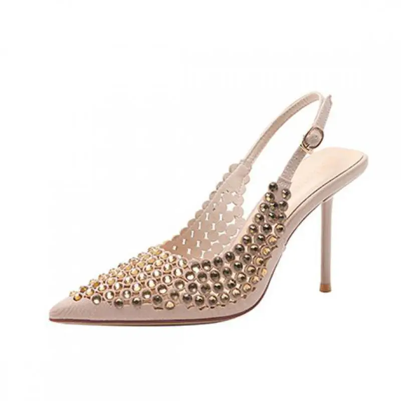 

Rhinestone 9cm High Heel Women Sandals 2023 Summer New Pointed Stiletto Heels Gladiator Sandals Women